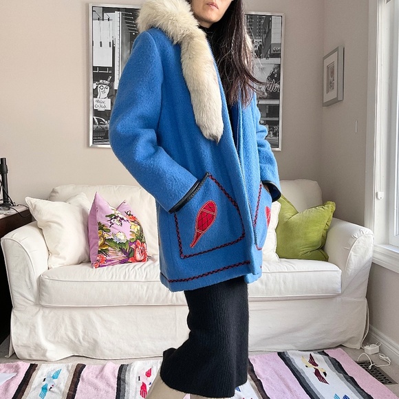 Vintage embroidery and applique scenic fur trim winter coat - Picture 3 of 16